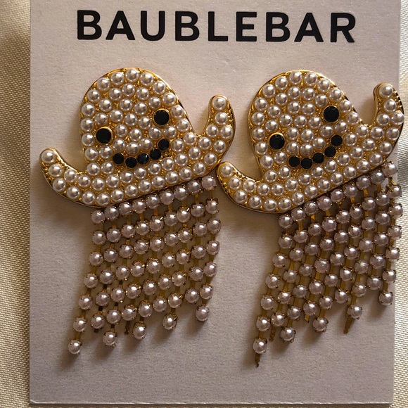 Baublebar Gold Tone Casper Ghost Drop Earrings With Faux Pearl Fringe NWT - Picture 8 of 11